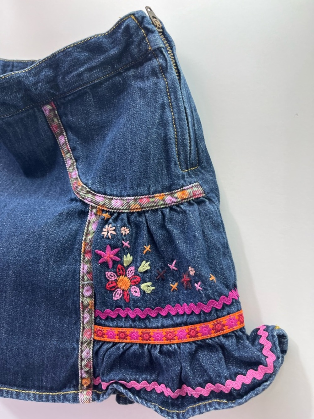 Gymboree Denim Skirt with Pink & Multicolor Embroidery - Picture 4 of 11